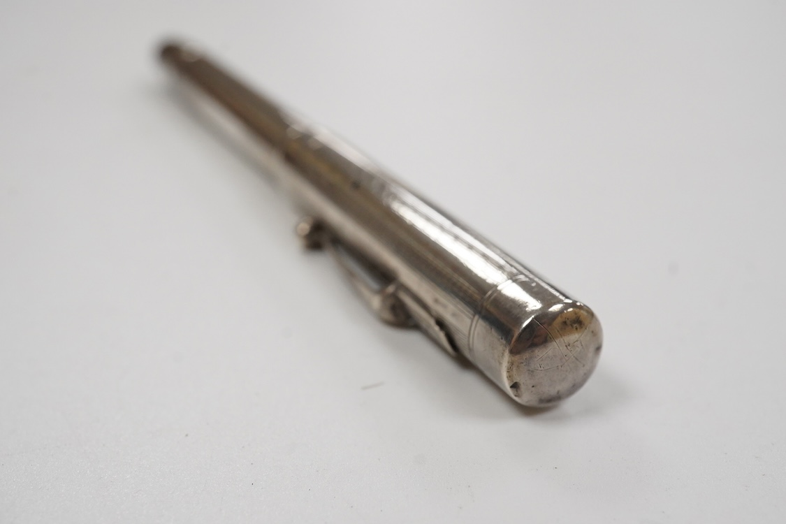 A Mabie Todd & Co. Swan Sterling silver twist filler, Made in England with 14ct. gold nib